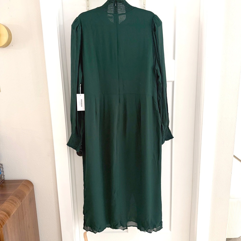 Reformation Aude High Neck Midi Dress Forest Green Sleeve Womens 18 NWT Classy - Picture 5 of 7